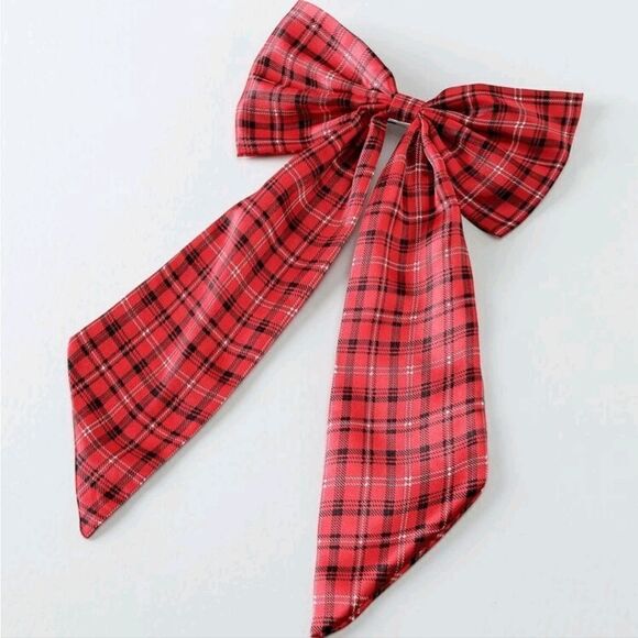 Red Plaid Bow Barrette - Picture 1 of 4